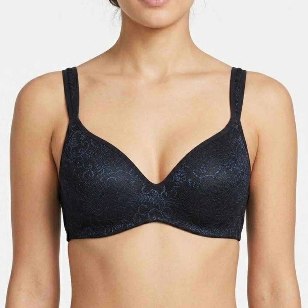 Laura Ashley Lace T-Shirt Bra Womens 34B Black Floral Underwired